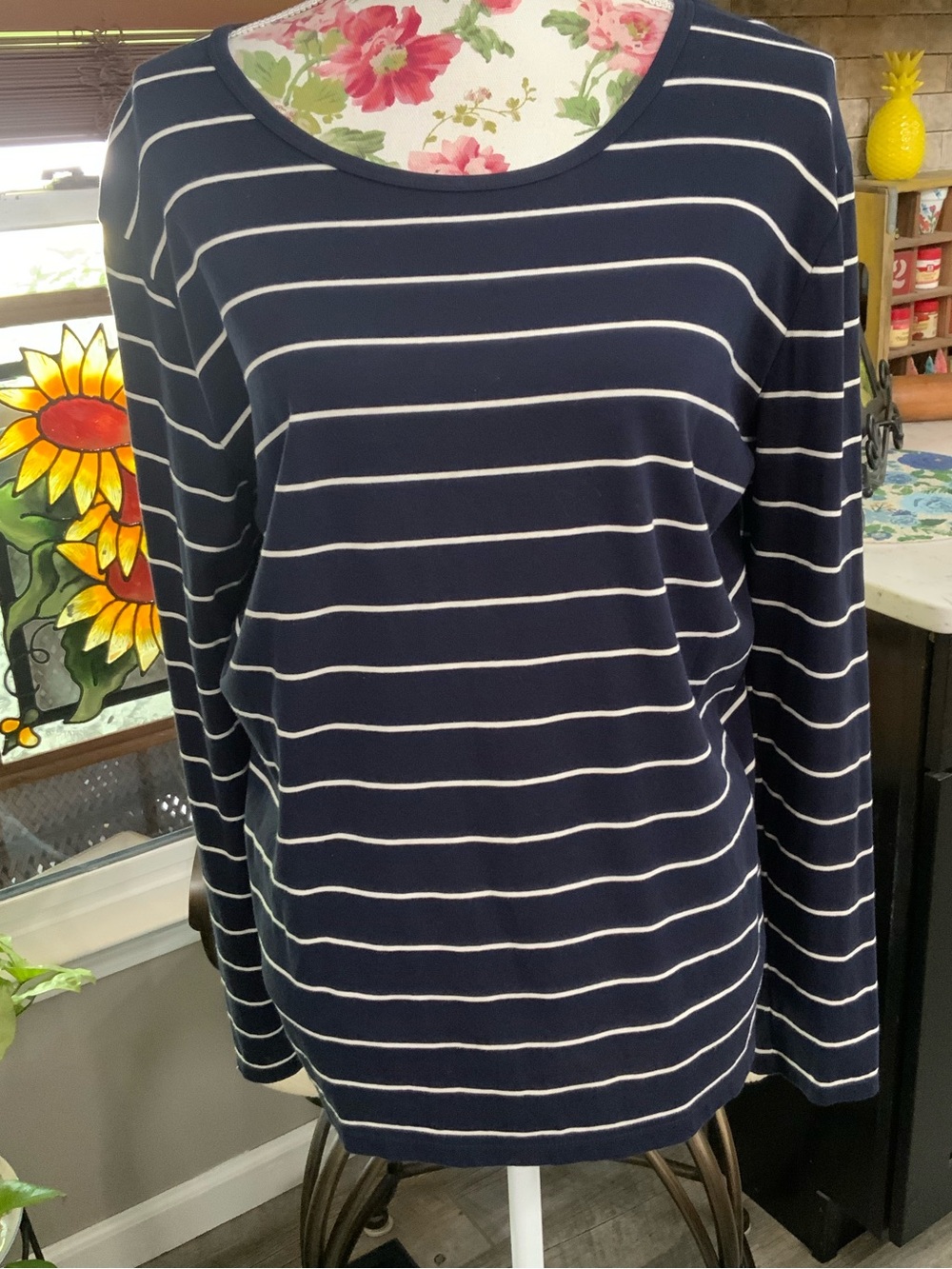 Lauren Ralph Lauren Long Sleeve Top Blue White Stripe Classic Preppy Women’s 2X